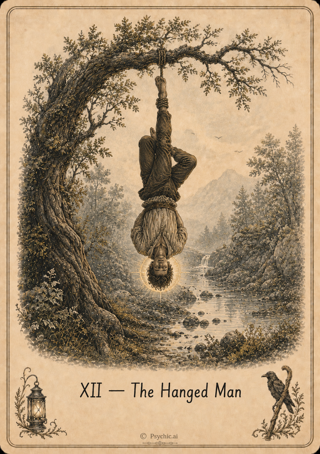 The Hanged One tarot card illustration